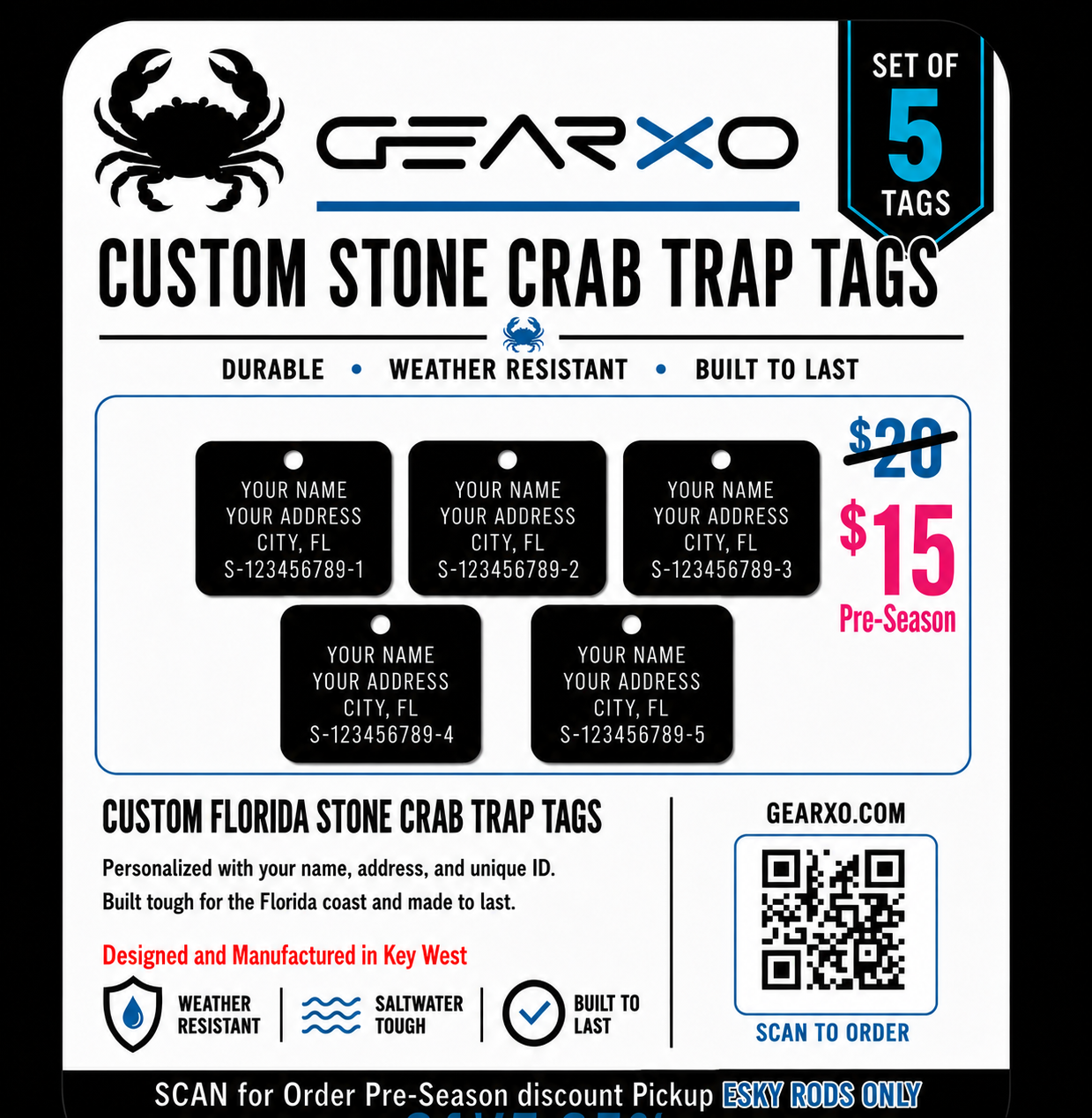 Stone Crab Trap Tags — Esky Rods Pickup